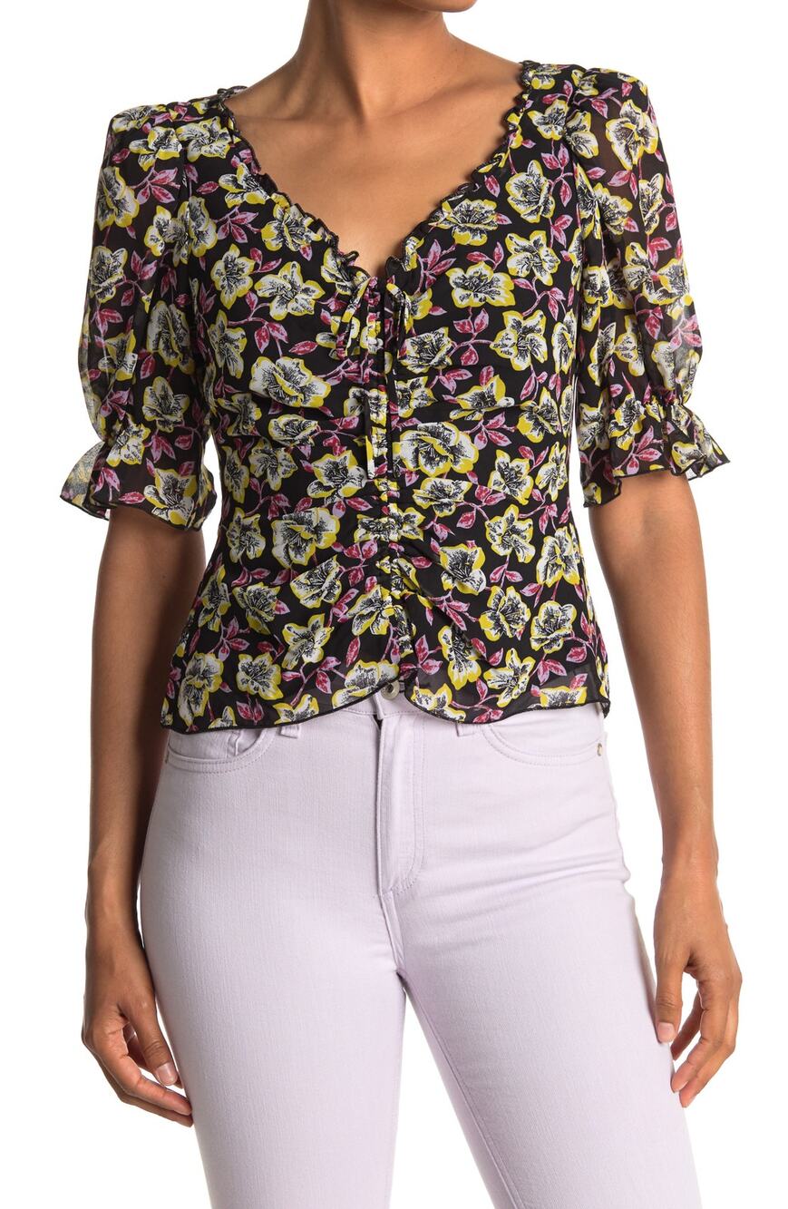 Cinq A Sept Floral Black Multi Kimberly Blouse Size S